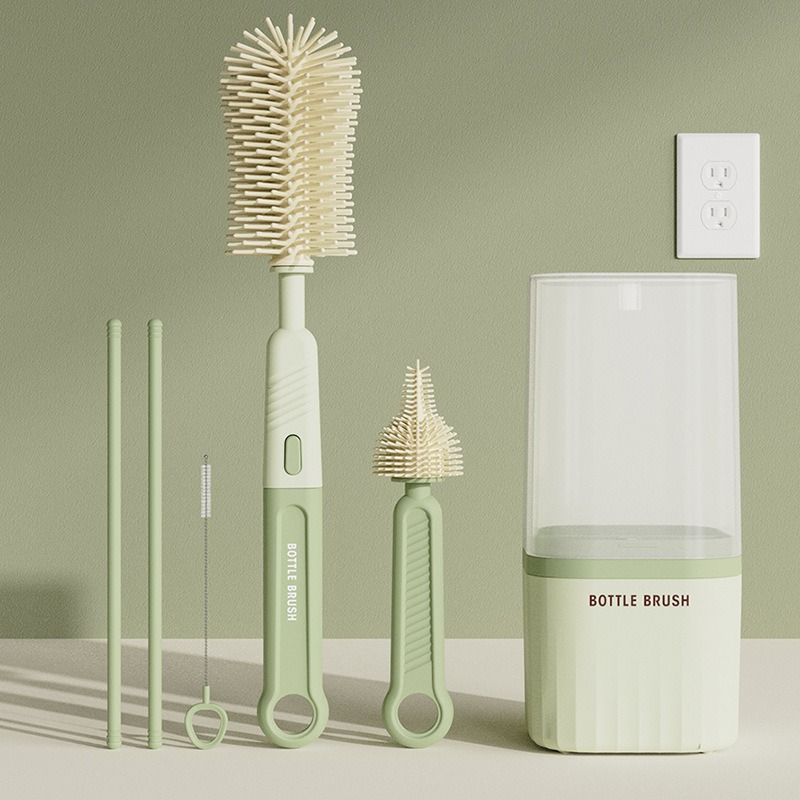 6-in-1 Portable Silicone Bottle Brush Set with Drying Storage Box, All-Purpose Cleaner for Baby Bottles, Nipples, and Straw Cups—Green - Image 1