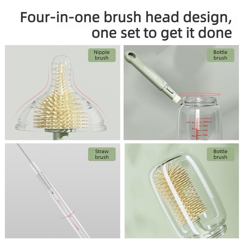 6-in-1 Portable Silicone Bottle Brush Set with Drying Storage Box, All-Purpose Cleaner for Baby Bottles, Nipples, and Straw Cups—Green - Image 3