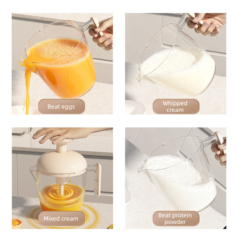 Semi-Auto Press Egg Mixer Cup, Large-Capacity Hand Whisk with Filter Spout for Baking, Whipping Cream, and Beating Eggs—White - Image 4