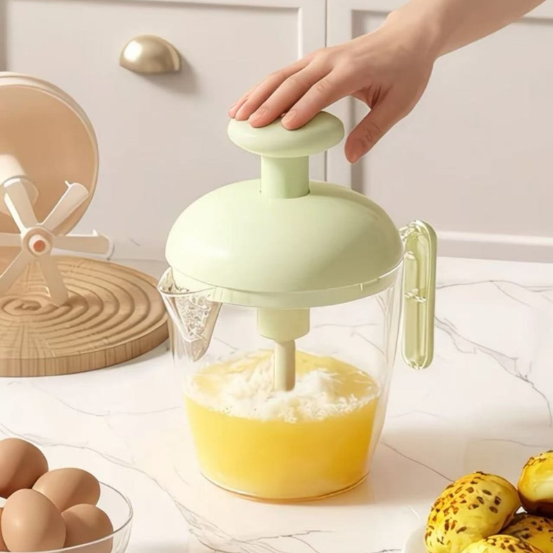 Semi-Auto Press Egg Mixer Cup, Large-Capacity Hand Whisk with Filter Spout for Baking, Whipping Cream, and Beating Eggs—Green - Image 1