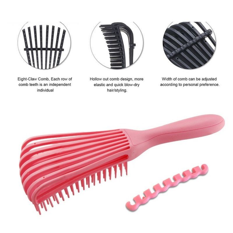 Adjustable 8-Claw Detangler Hair Brush, Hollow Curved Vent Brush for Wet and Dry Hair Styling and Massage - Green - Image 3