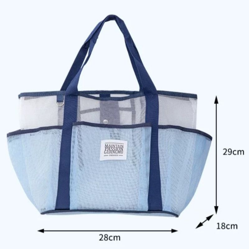 Multi-Pocket Mesh Beach Swim Bag, Dry/Wet Separation, Large Capacity Gym Tote with Bonus Mini Round Mesh Pouch - Blue - Image 7