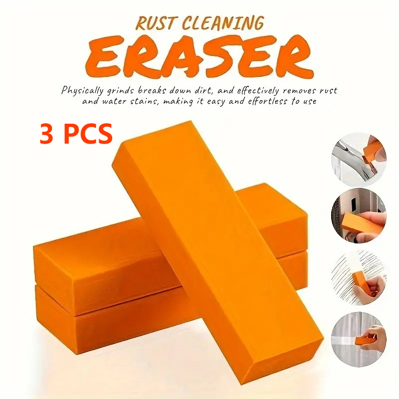 3-Pack - Stainless Steel Rust Cleaning Eraser, Multi-Purpose Stain Remover Block for Kitchen Limescale & Rust - Orange - Image 1