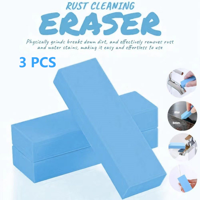 3-Pack - Stainless Steel Rust Cleaning Eraser, Multi-Purpose Stain Remover Block for Kitchen Limescale & Rust - Blue - Image 1