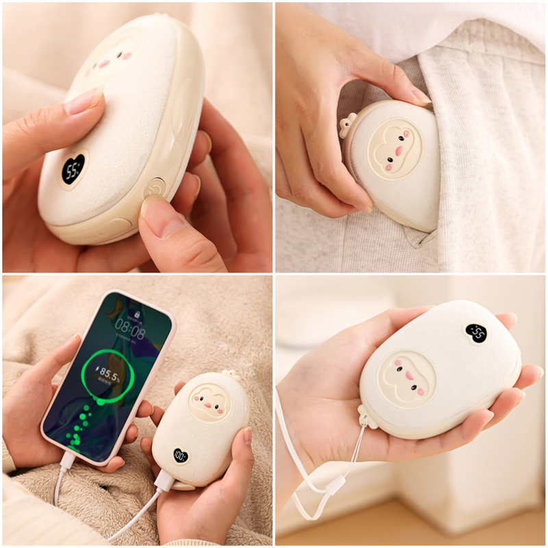 Cute Cartoon Hand Warmer 2-in-1 Portable USB Charging Power Bank, 3 Temperature Settings Pocket Heater—Pink - Image 5