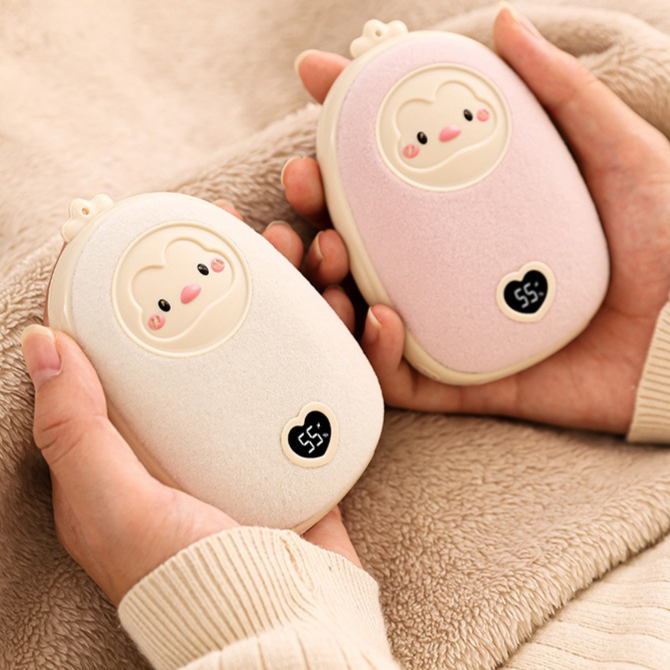Cute Cartoon Hand Warmer 2-in-1 Portable USB Charging Power Bank, 3 Temperature Settings Pocket Heater—Beige - Image 8