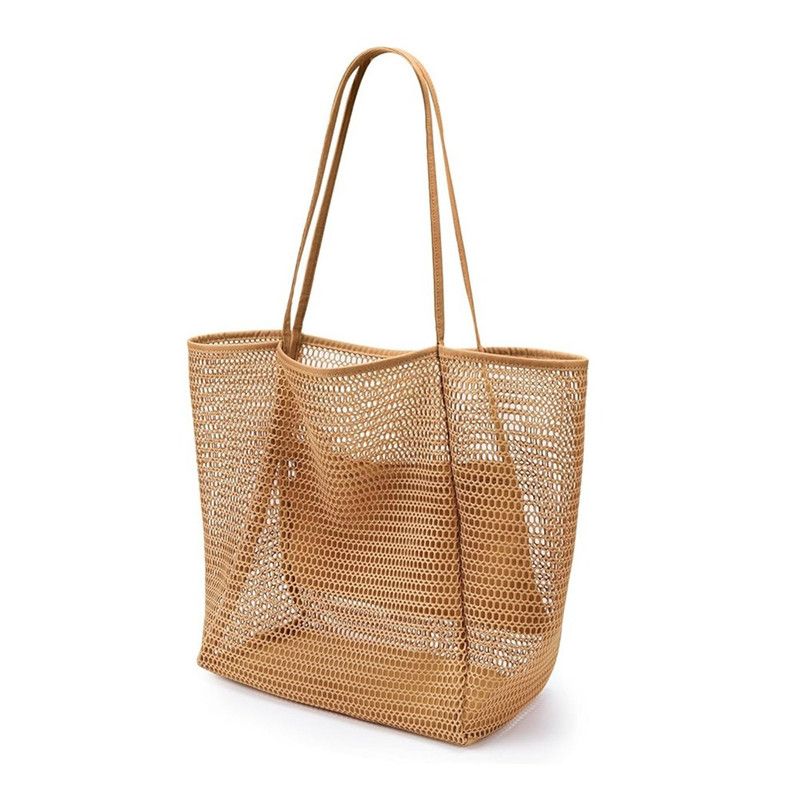 Mesh Large Beach Tote Bag, Foldable, Breathable, Single-Shoulder Shopping Bag for Travel, 2-Pack - Brown - Image 1