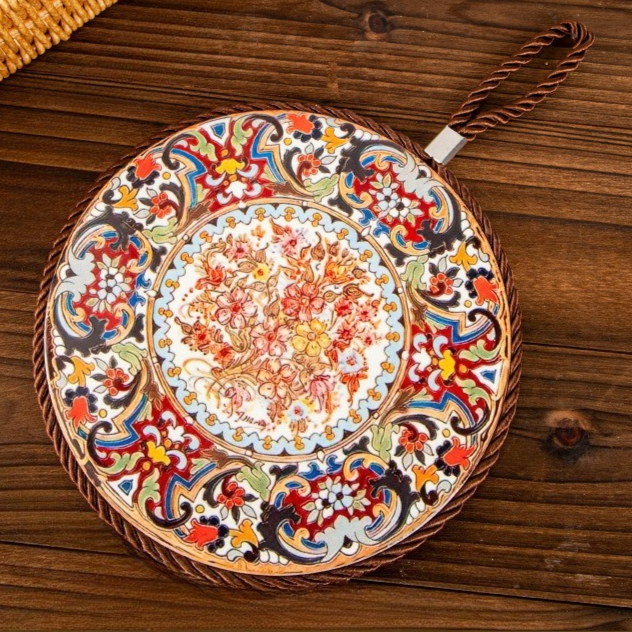 4-Pack - Chinese Retro Ceramic Trivet, Heat-Resistant, Non-Scratch Coaster with Cork Base, 17cm Round Table Mats - Floral Pattern - Image 1