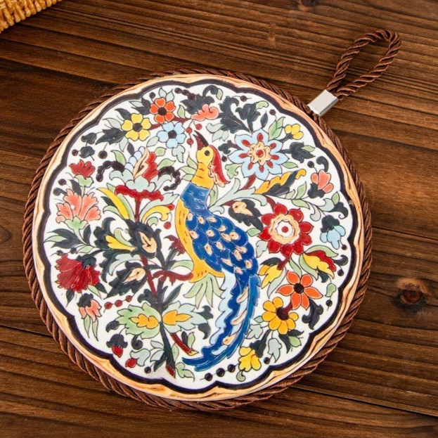 4-Pack - Chinese Retro Ceramic Trivet, Heat-Resistant, Non-Scratch Coaster with Cork Base, 17cm Round Table Mats - Phoenix Pattern - Image 1