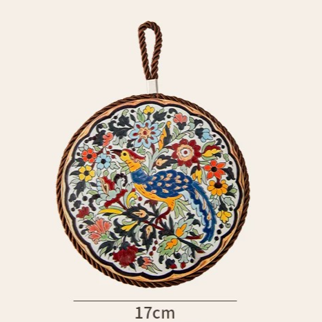 4-Pack - Chinese Retro Ceramic Trivet, Heat-Resistant, Non-Scratch Coaster with Cork Base, 17cm Round Table Mats - Phoenix Pattern - Image 7