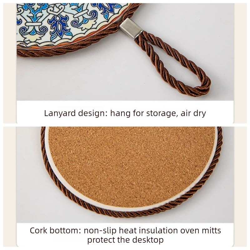 4-Pack - Chinese Retro Ceramic Trivet, Heat-Resistant, Non-Scratch Coaster with Cork Base, 17cm Round Table Mats - Sunflower Pattern - Image 5