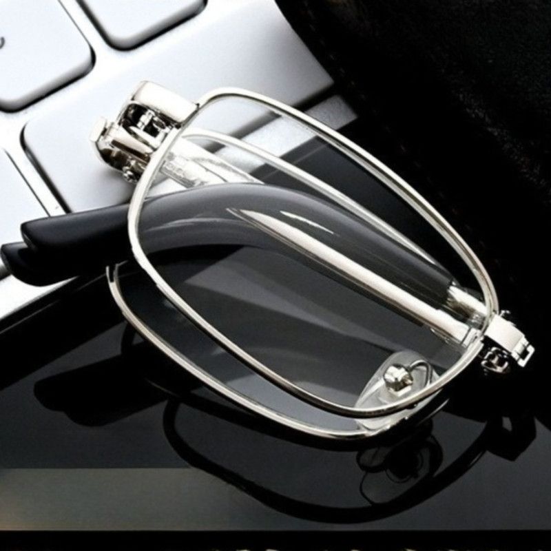 +3.00 Diopter Metal Portable Foldable Anti-Blue Light Reading Glasses, Lightweight Compact Readers for Seniors - Silver - Image 4