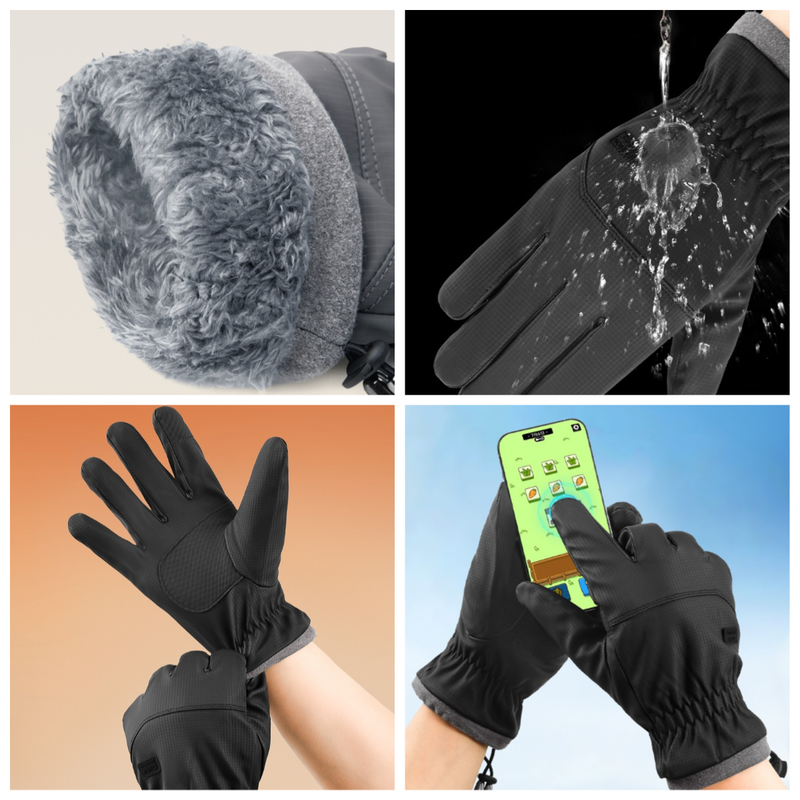 Winter Fleece-Lined Touchscreen Gloves, Windproof, Water-Resistant, Anti-Slip Thermal Gloves for Cycling and Driving, Unisex, One Pair—Black (One Size Fits All) - Image 4