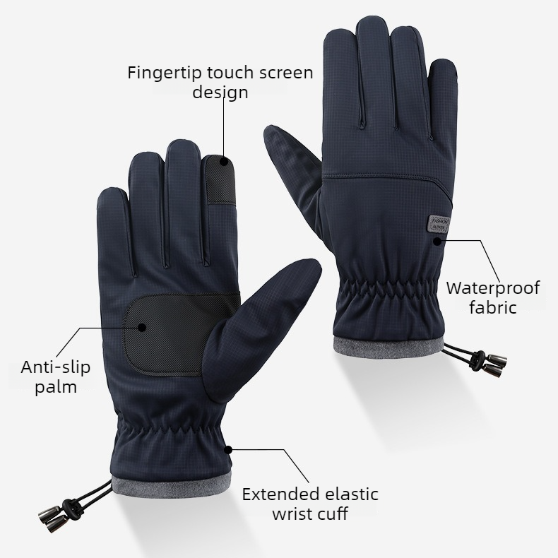 Winter Fleece-Lined Touchscreen Gloves, Windproof, Water-Resistant, Anti-Slip Thermal Gloves for Cycling and Driving, Unisex, One Pair—Blue (One Size Fits All) - Image 3