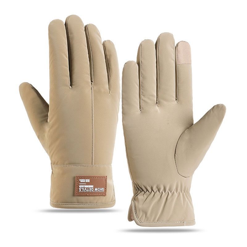 Winter Thick Polar Fleece Touchscreen Gloves, Windproof and Water-Resistant Thermal Gloves for Cycling and Motorcycling, One Pair—Khaki (One Size Fits All) - Image 1