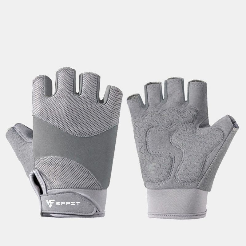 Gray - Size M - Silicone Anti-Slip Half-Finger Workout Gloves, Breathable Shock-Absorbing Gym Gloves for Cycling, One Pair, Unisex - Image 1