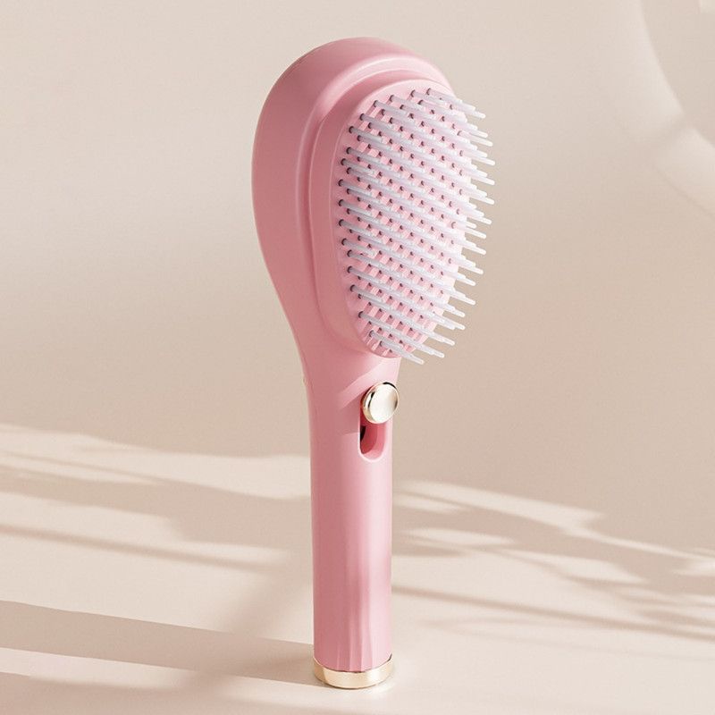 One-Click Self-Clean Retractable Massage Air Cushion Comb, Anti-Static Detangling Hair Brush for Scalp Care & Lifting—Pink - Image 1