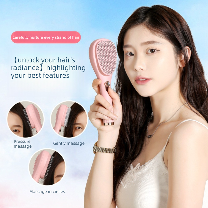 One-Click Self-Clean Retractable Massage Air Cushion Comb, Anti-Static Detangling Hair Brush for Scalp Care & Lifting—Pink - Image 3