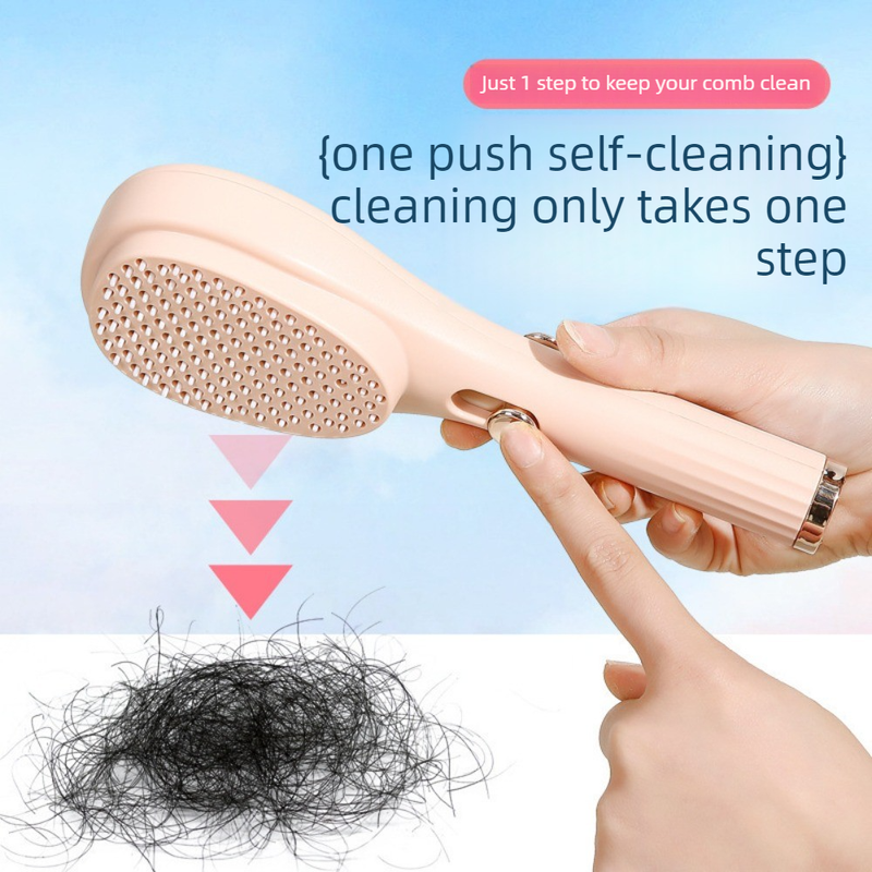 One-Click Self-Clean Retractable Massage Air Cushion Comb, Anti-Static Detangling Hair Brush for Scalp Care & Lifting—Pink - Image 4