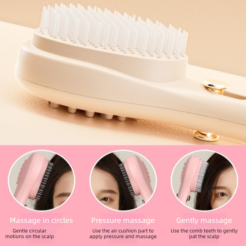One-Click Self-Clean Retractable Massage Air Cushion Comb, Anti-Static Detangling Hair Brush for Scalp Care & Lifting—Pink - Image 5