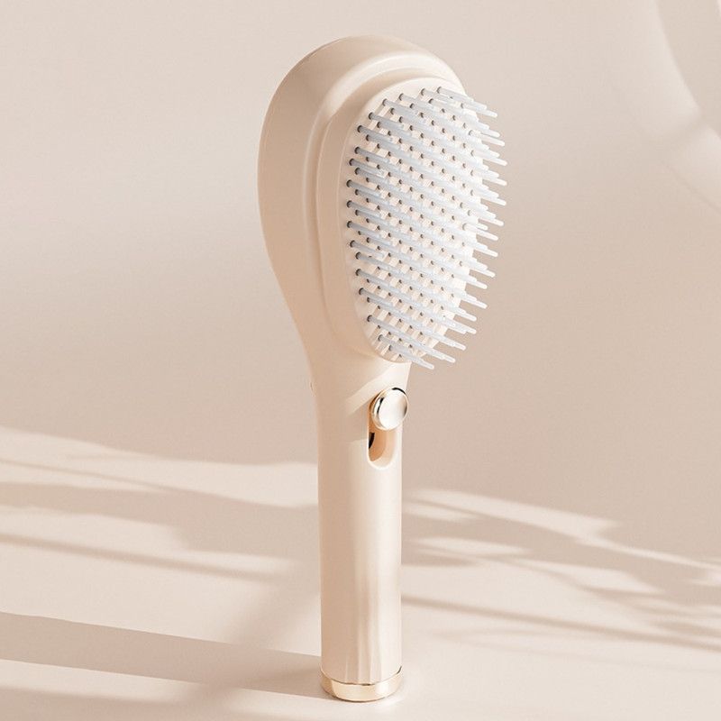 One-Click Self-Clean Retractable Massage Air Cushion Comb, Anti-Static Detangling Hair Brush for Scalp Care & Lifting—Beige - Image 1