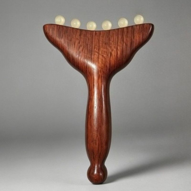 Red Sandalwood Facial Massager Beauty Push Tool, Horn Beads Lifting Gua Sha Meridian Massage Stick - Image 1