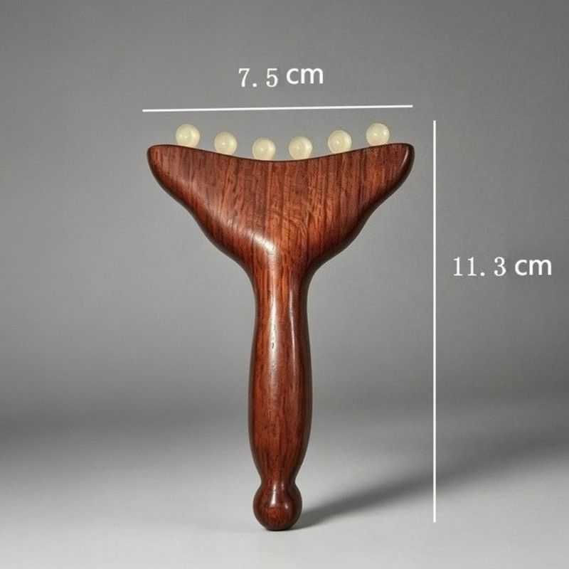 Red Sandalwood Facial Massager Beauty Push Tool, Horn Beads Lifting Gua Sha Meridian Massage Stick - Image 6