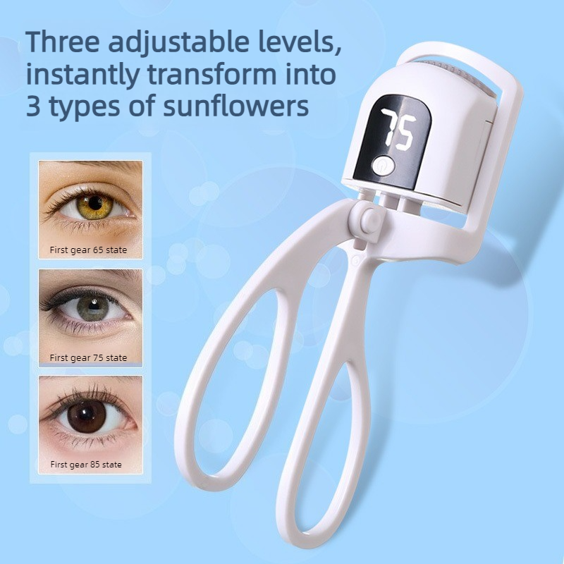Digital 3-Temperature Heated Eyelash Curler, USB-Rechargeable, Portable, Long-Lasting Lash Curling Tool—White - Image 2