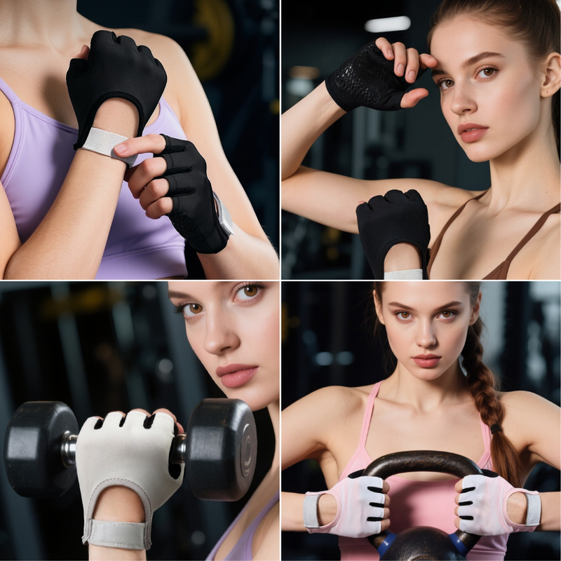 Blue-Pink Gradient - Size L - Women's Gradient Print Half-Finger Fitness Gloves, Silicone Anti-Slip Breathable Gloves for Yoga and Cycling - Image 6