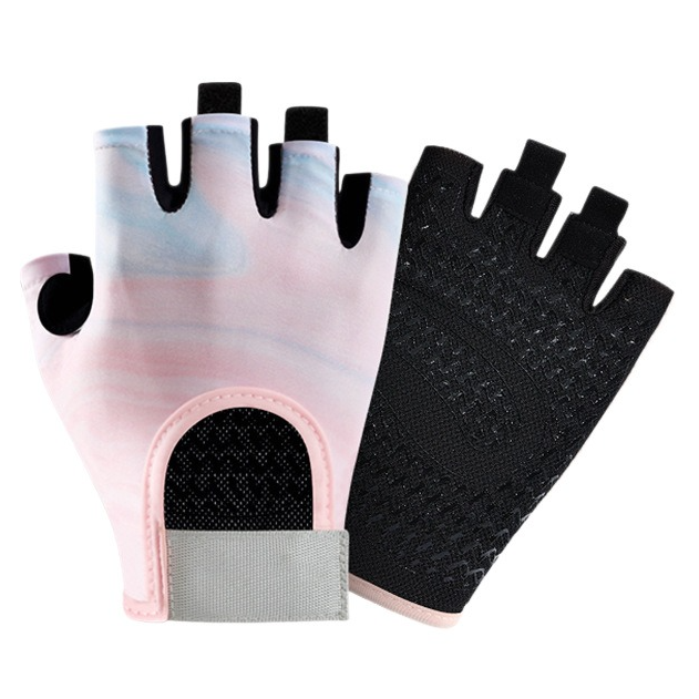 Blue-Pink Gradient - Size S - Women's Gradient Print Half-Finger Fitness Gloves, Silicone Anti-Slip Breathable Gloves for Yoga and Cycling - Image 1