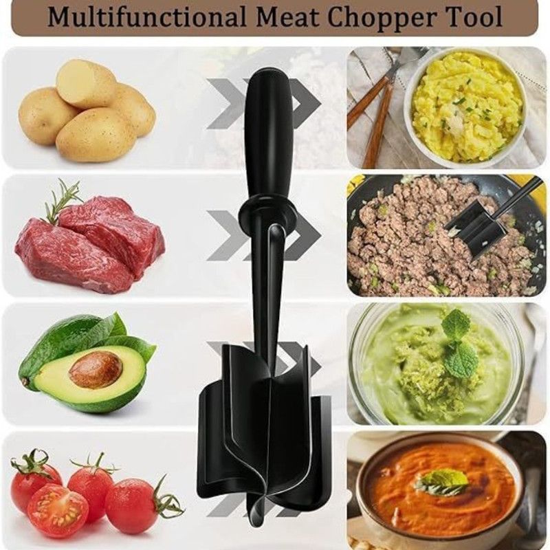 Food Grade Nylon 5-Blade Meat Chopper Spatula, Heat Resistant Non-Stick Ground Beef Masher Multi-Purpose Cooking Tool - Image 2