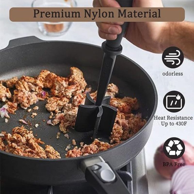 Food Grade Nylon 5-Blade Meat Chopper Spatula, Heat Resistant Non-Stick Ground Beef Masher Multi-Purpose Cooking Tool - Image 3