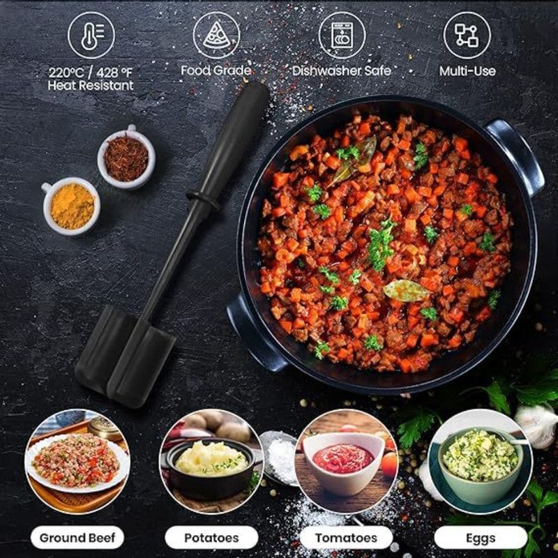 Food Grade Nylon 5-Blade Meat Chopper Spatula, Heat Resistant Non-Stick Ground Beef Masher Multi-Purpose Cooking Tool - Image 6