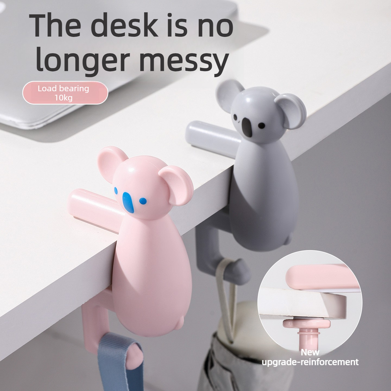 2-Pack Koala Desk Hook, Adjustable Glue-Free Table-Side Bag Hanger, Heavy-Duty Portable Backpack Hook for Students - Black - Image 2