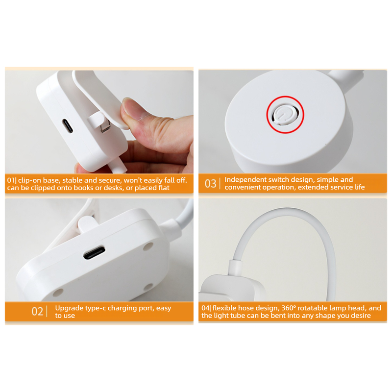 USB Rechargeable 3 Color Temperature Mini Clip Book Light, Portable LED Eye-Care Reading Lamp for Dorm & Bedside - Image 3