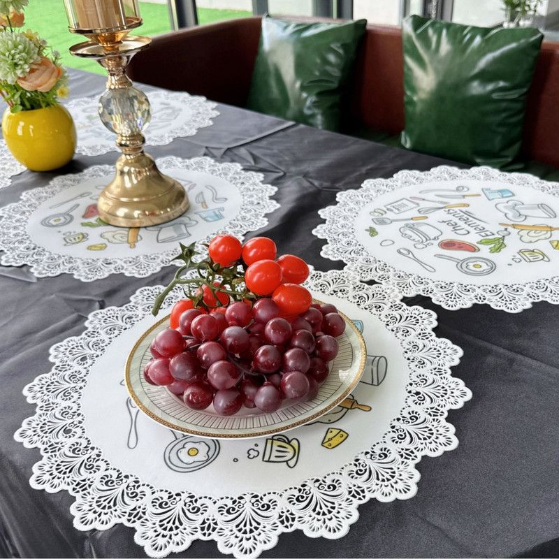 2-Pack Round PVC Lace-Printed Placemats, Waterproof, Oil-Resistant, Heat-Insulating Floral Table Mats - Tulip Pattern - Image 4