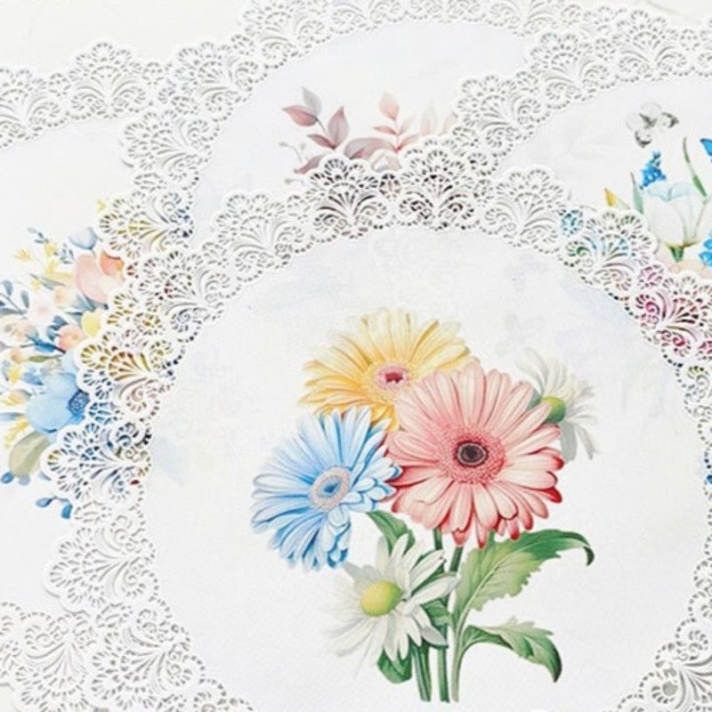 2-Pack Round PVC Lace-Printed Placemats, Waterproof, Oil-Resistant, Heat-Insulating Floral Table Mats - Floral Pattern - Image 2