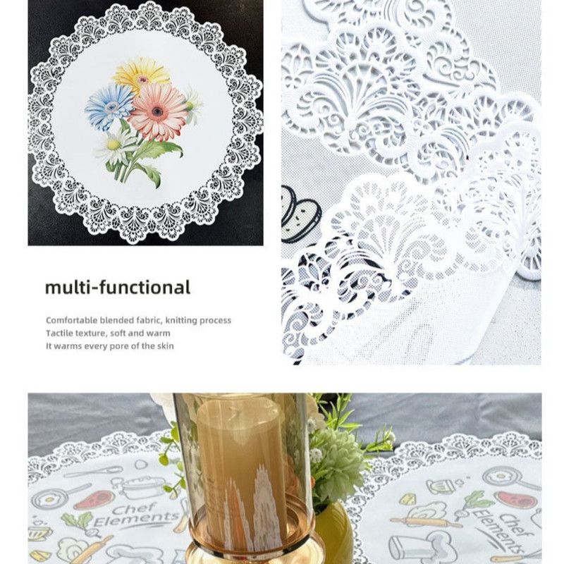 2-Pack Round PVC Lace-Printed Placemats, Waterproof, Oil-Resistant, Heat-Insulating Floral Table Mats - Floral Pattern - Image 3