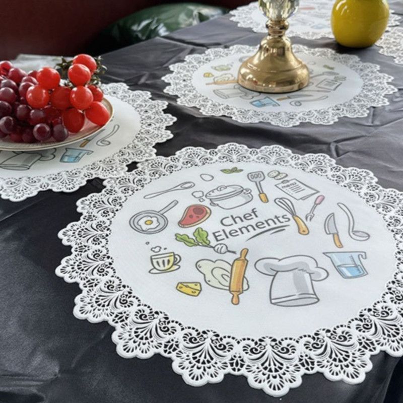 2-Pack Round PVC Lace Coffee-Printed Placemats, Waterproof, Oil-Resistant, Heat-Insulating, Non-Slip Table Mats—Coffee Design - Image 5