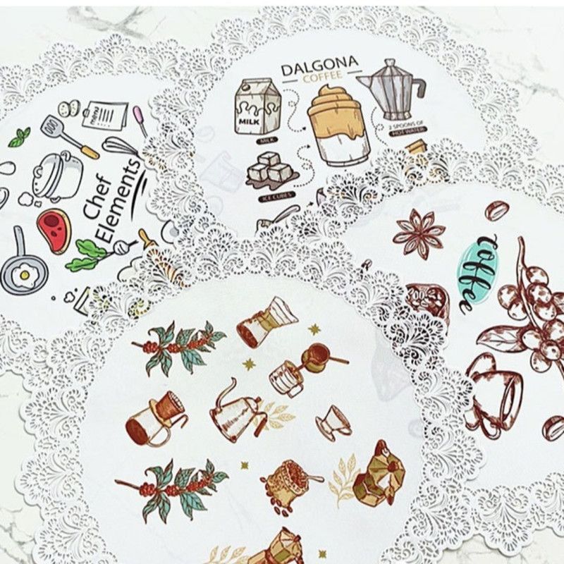 2-Pack Round PVC Lace Coffee-Printed Placemats, Waterproof, Oil-Resistant, Heat-Insulating, Non-Slip Table Mats - Cartoon Design - Image 4