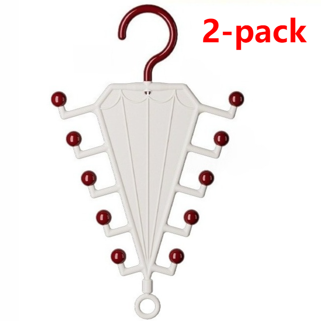 2-Piece V-Shaped Double-Sided 10-Hook Hanger Organizer, Stackable Multi-Purpose Storage Rack for Hats, Scarves, and Belts—White - Image 1