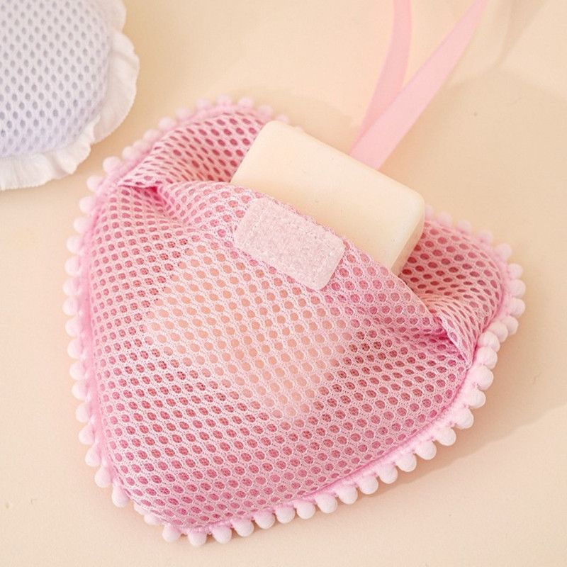 2-Pack Ins Style Cloud & Heart Soap Foaming Bag, Facial Bubble Net Soap Storage Pouch—Pink - Image 1