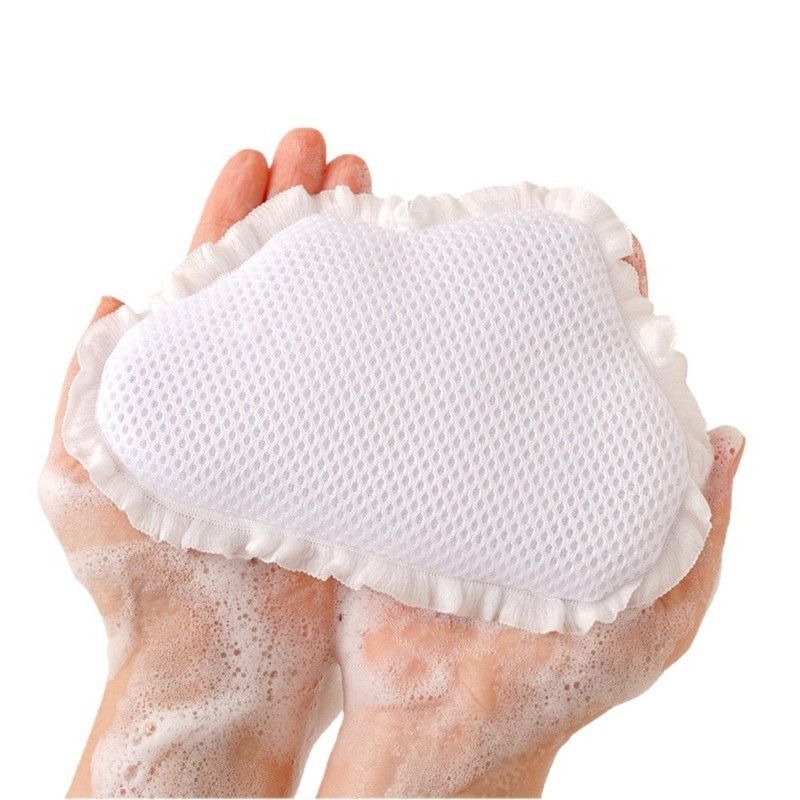 2-Pack Ins Style Cloud & Heart Soap Foaming Bag, Facial Bubble Net Soap Storage Pouch—White - Image 1