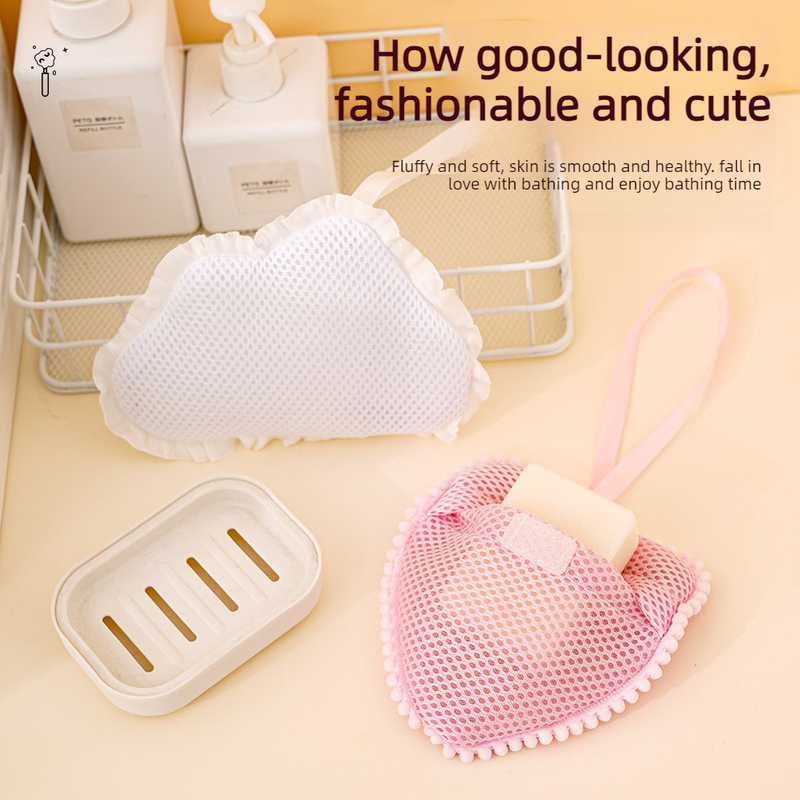 2-Pack Ins Style Cloud & Heart Soap Foaming Bag, Facial Bubble Net Soap Storage Pouch—White - Image 2