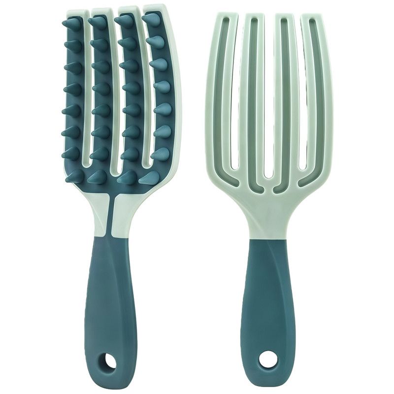 Two-Tone TPR Scalp Massage Shampoo Brush, Wet & Dry Hair Cleaning Comb for Itch Relief & Dandruff Removal—Green - Image 1
