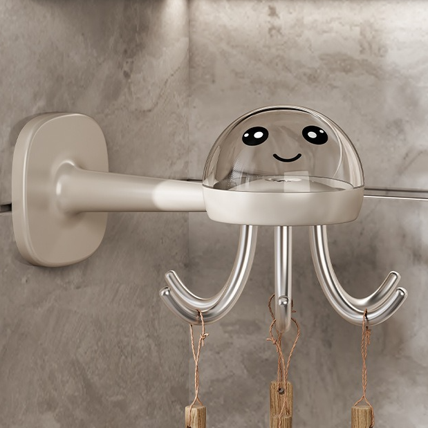 Octopus Rotating No-Drill Hook, Multi-Purpose Strong Adhesive 6-Claw Kitchen Utensil Wall Storage Rack—Beige - Image 1