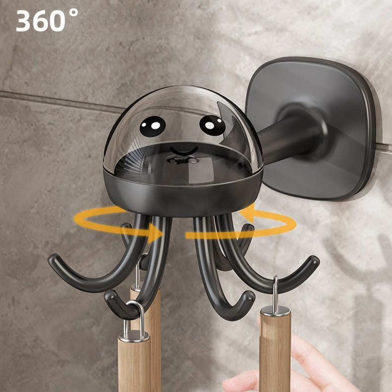 Octopus Rotating No-Drill Hook, Multi-Purpose Strong Adhesive 6-Claw Kitchen Utensil Wall Storage Rack—Beige - Image 2