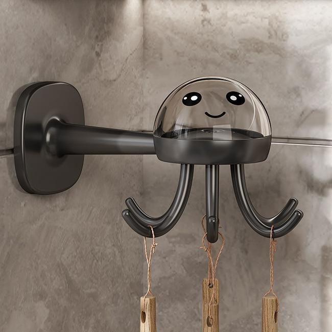 Octopus Rotating No-Drill Hook, Multi-Purpose Strong Adhesive 6-Claw Kitchen Utensil Wall Storage Rack—Gray - Image 1