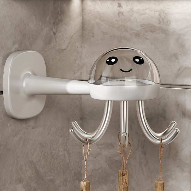 Octopus Rotating No-Drill Hook, Multi-Purpose Strong Adhesive 6-Claw Kitchen Utensil Wall Storage Rack—White - Image 1