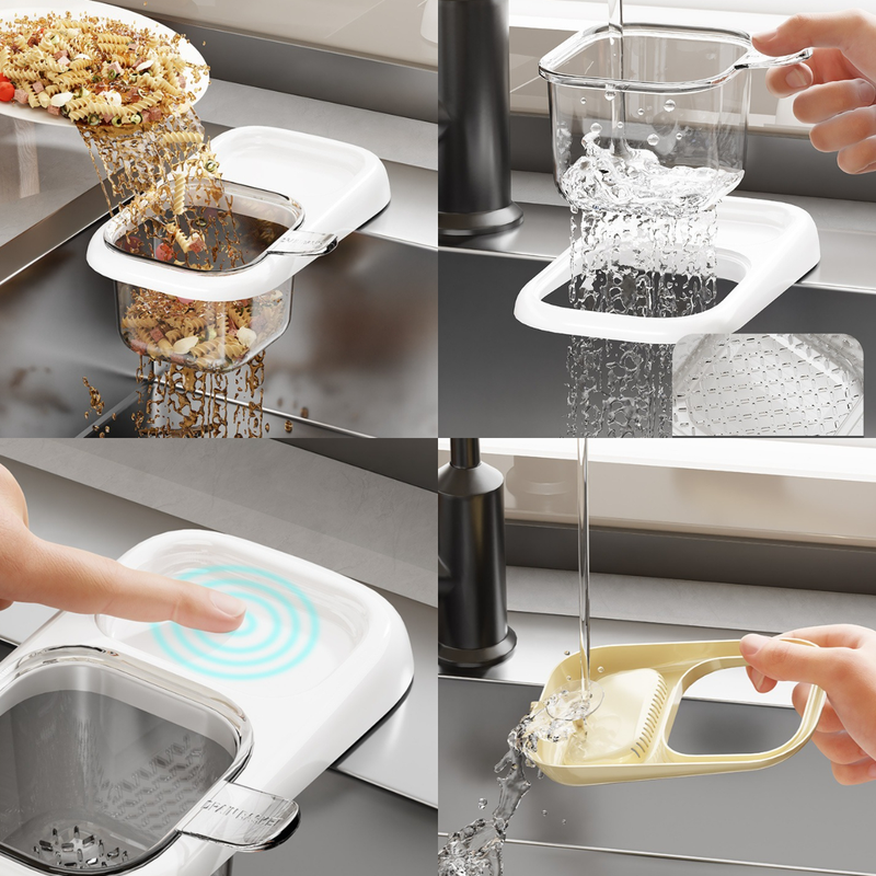 Sink Filter Drain Basket, Kitchen Wet/Dry Separation Food Residue Collector, Multi-function Storage Rack - Pink - Image 3